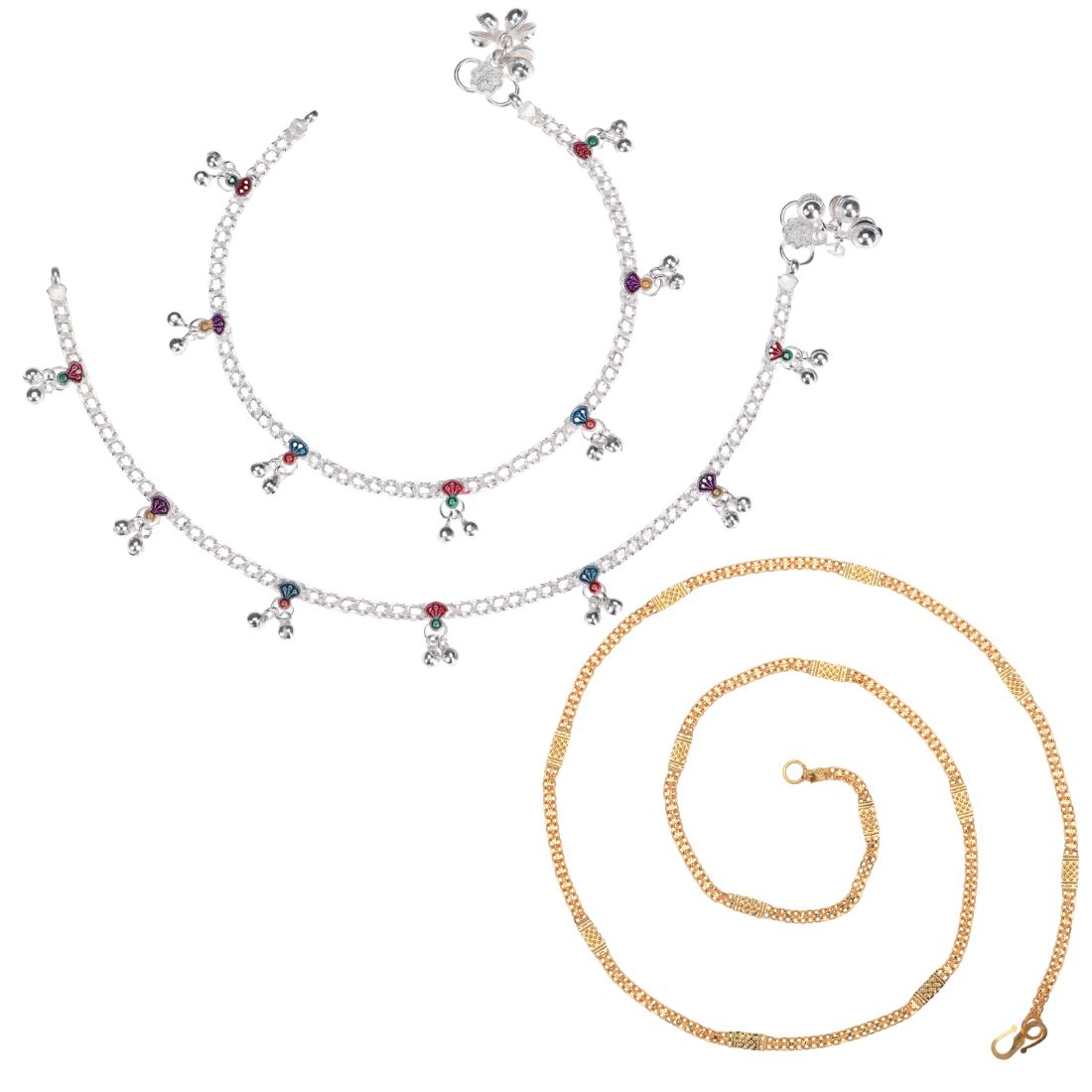 Silver Plated Anklets & 22 inch Gold Plated Chain