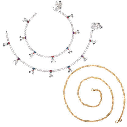 Silver Plated Anklets & 22 inch Gold Plated Chain