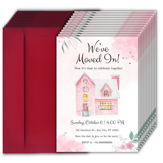 Customized Housewarming Invitation Cards, Pack of 12 Personalized 5.8x8.3 Inch with Premium Red Envelopes