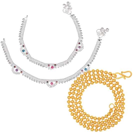 Silver Plated Anklets & 22 inch Gold Plated Chain