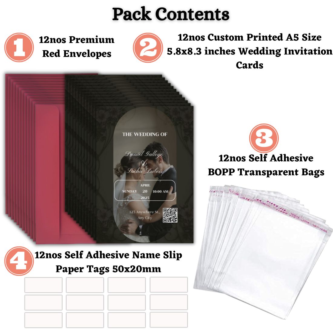 Custom Wedding Invitation Card with Couple Photo | Pack of 12 | One side Printed | Envelopes Included