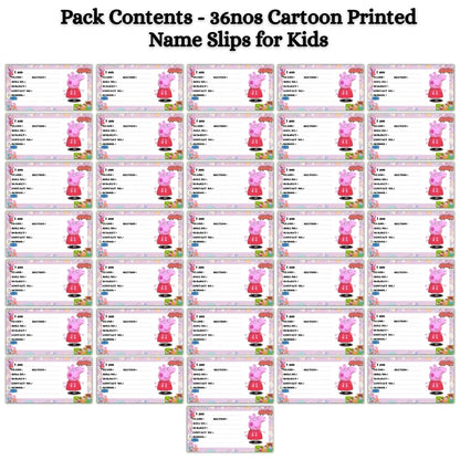 Kids Name Slips Cartoon Printed - Pack of 36 - Self Fill in