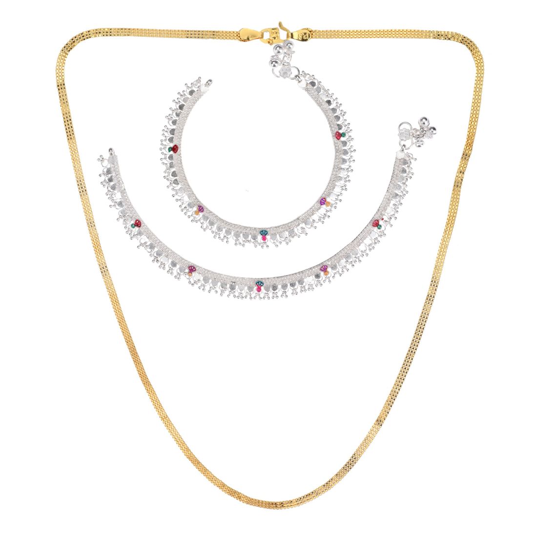 Silver Plated Anklets & 22 inch Gold Plated Chain