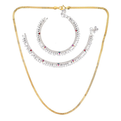 Silver Plated Anklets & 22 inch Gold Plated Chain