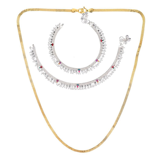 Silver Plated Anklets & 22 inch Gold Plated Chain