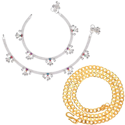 Silver Plated Anklets & 22 inch Gold Plated Chain