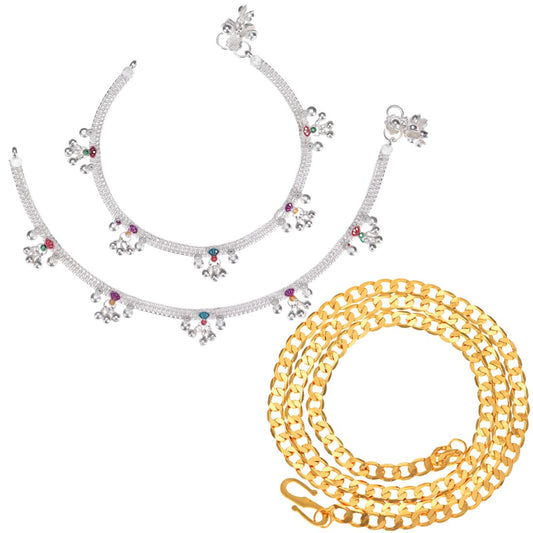 Silver Plated Anklets & 22 inch Gold Plated Chain