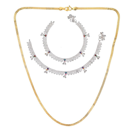 Silver Plated Anklets & 22 inch Gold Plated Chain