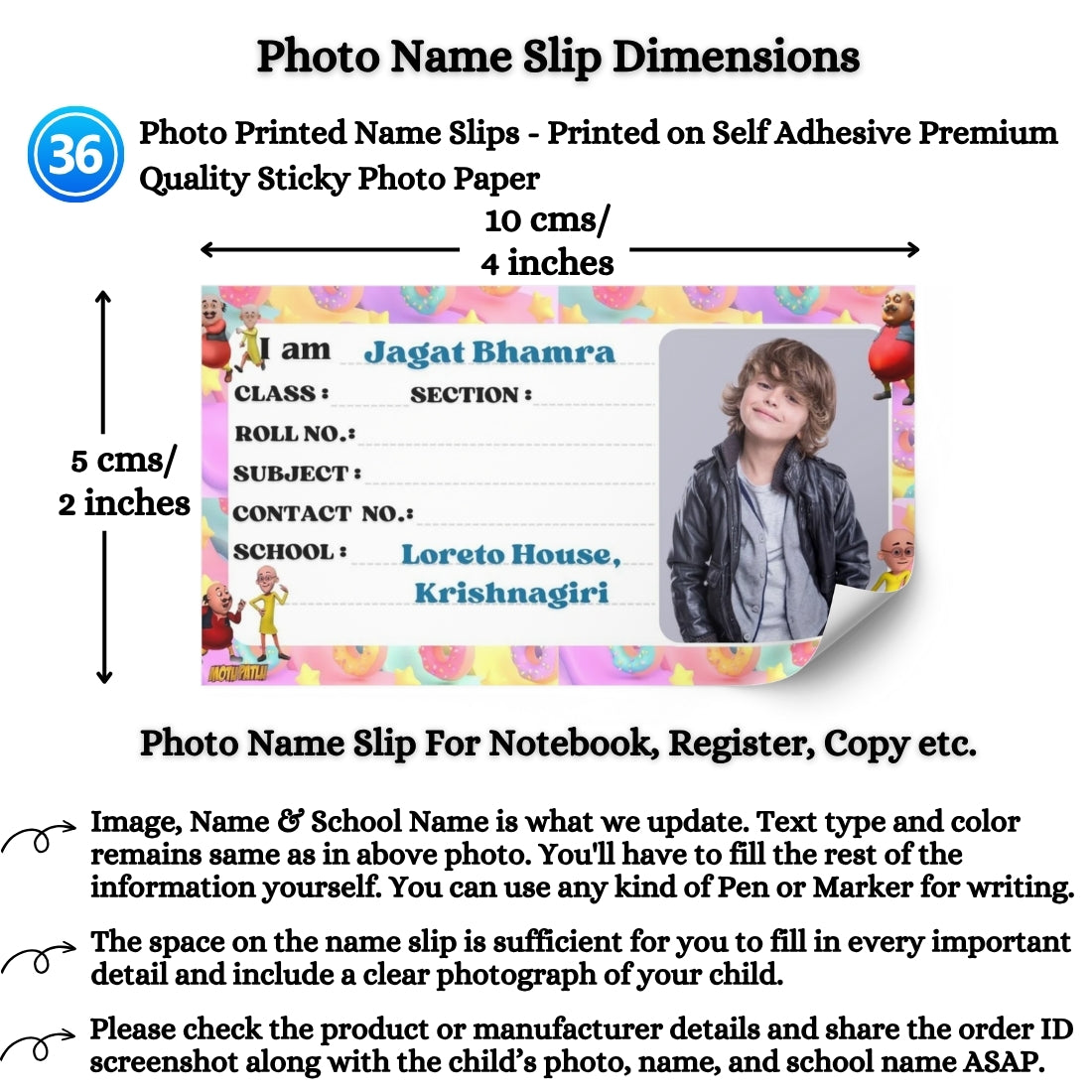 Kids Photo Name Slips Pack of 36