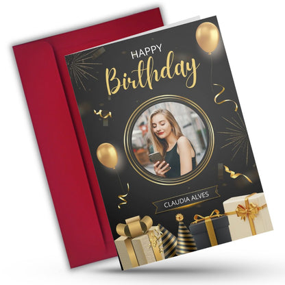 Photo Birthday Greeting Card with Inside Custom Text