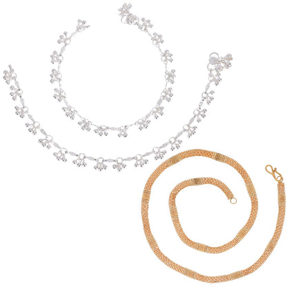 Silver Plated Anklets & 22 inch Gold Plated Chain