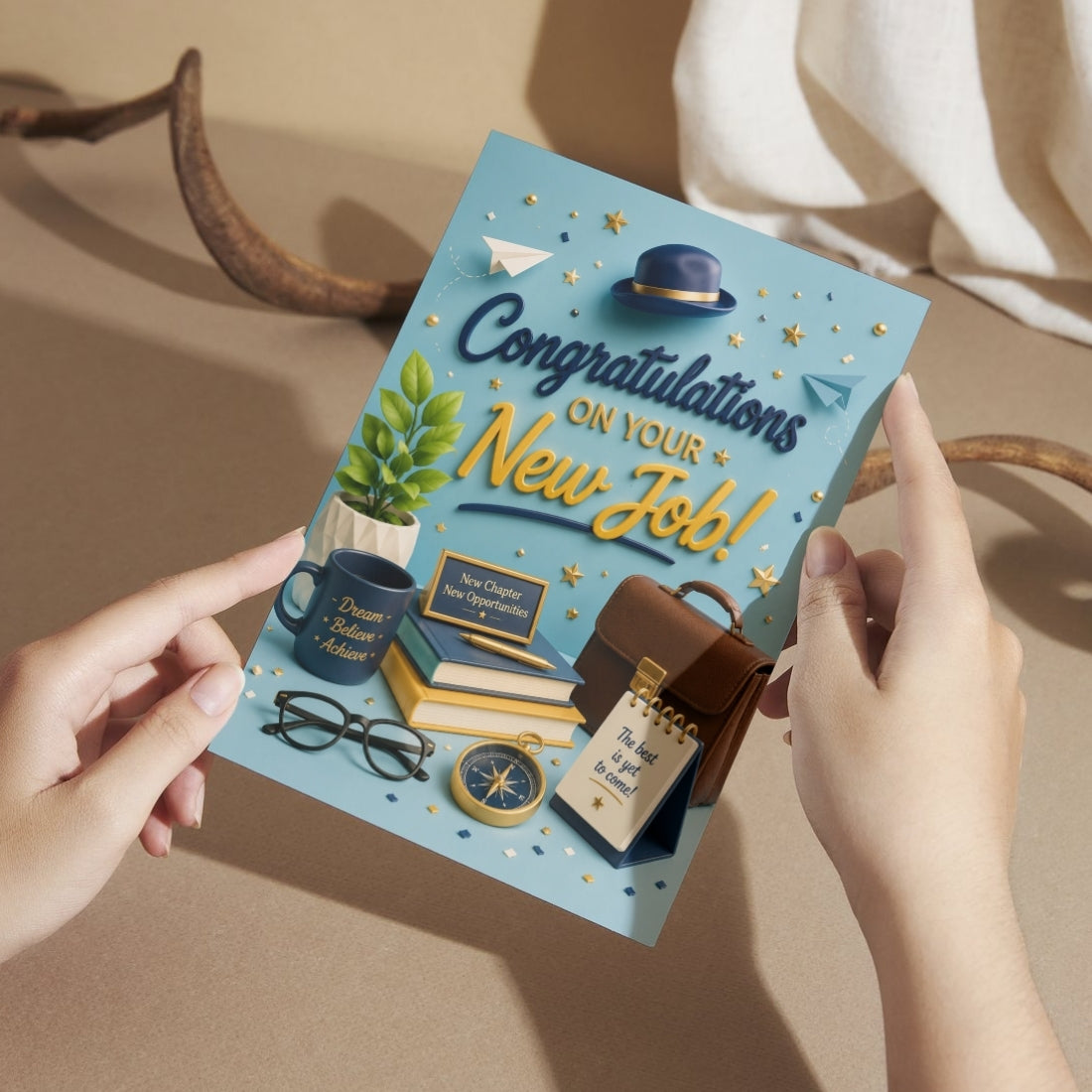 Congratulations on New Job Card — Printed Greeting Card, Multiple Sizes, Thick Photo Paper, Motivational Design