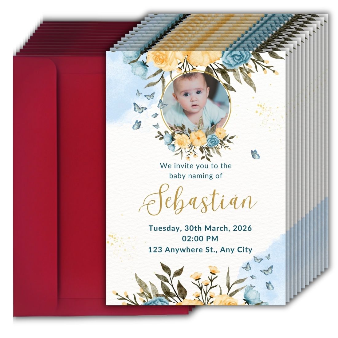 Customised Baby Naming Ceremony Photo Invitation Cards Pack of 12 with Envelopes