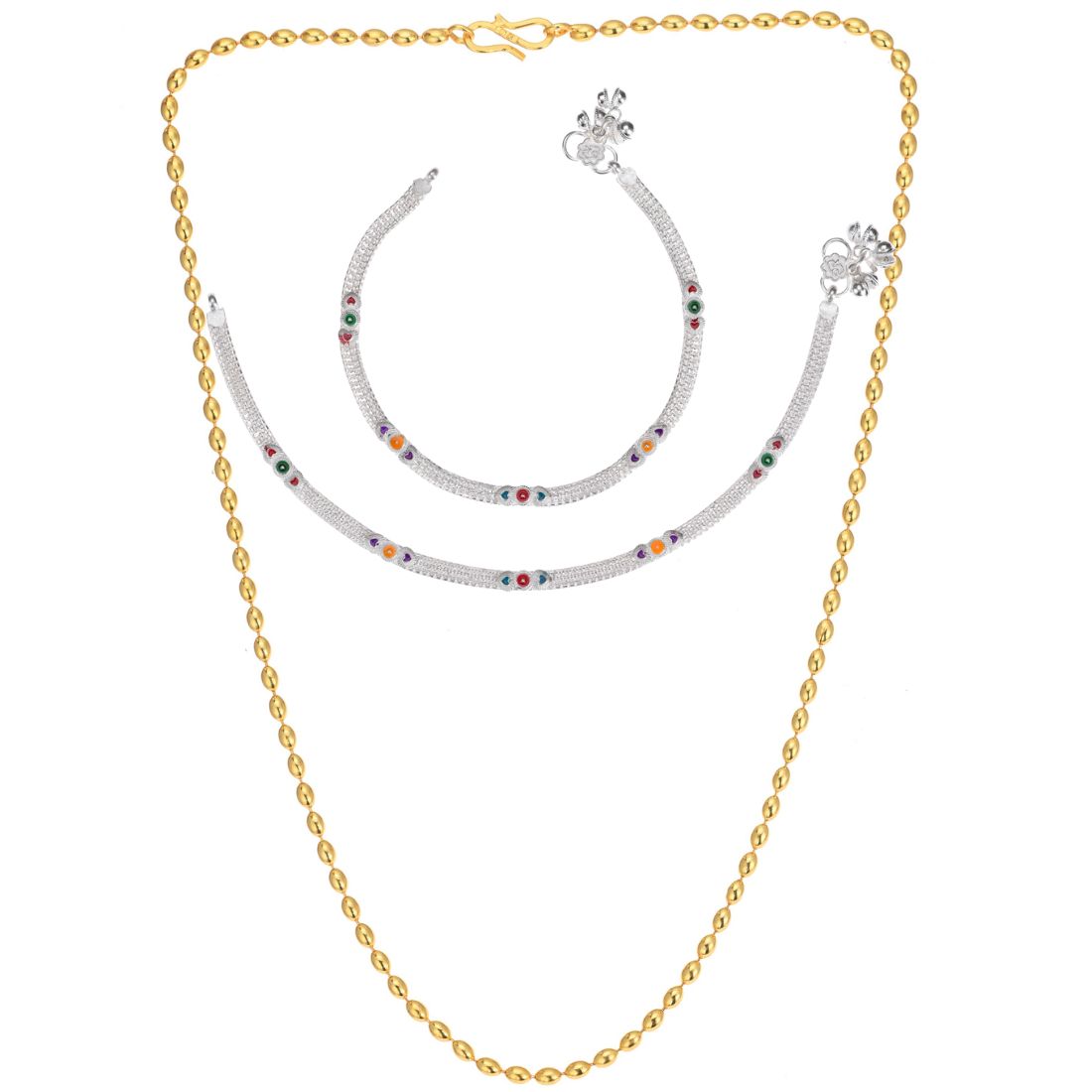 Silver Plated Anklets & 22 inch Gold Plated Chain