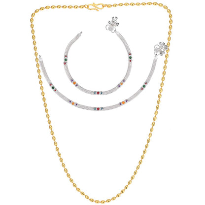 Silver Plated Anklets & 22 inch Gold Plated Chain