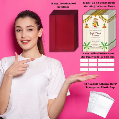 Customized Housewarming Invitation Cards, Pack of 12 Personalized 5.8x8.3 Inch with Premium Red Envelopes