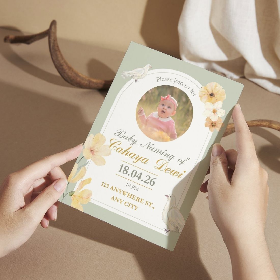Customised Baby Naming Ceremony Photo Invitation Cards Pack of 12 with Envelopes