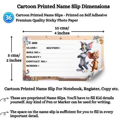 Kids Name Slips Cartoon Printed - Pack of 36 - Self Fill in