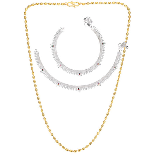 Silver Plated Anklets & 22 inch Gold Plated Chain