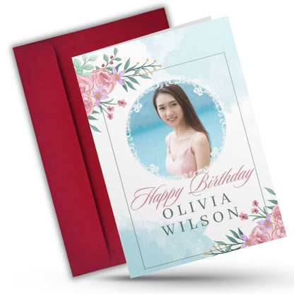 Photo Birthday Greeting Card with Inside Custom Text