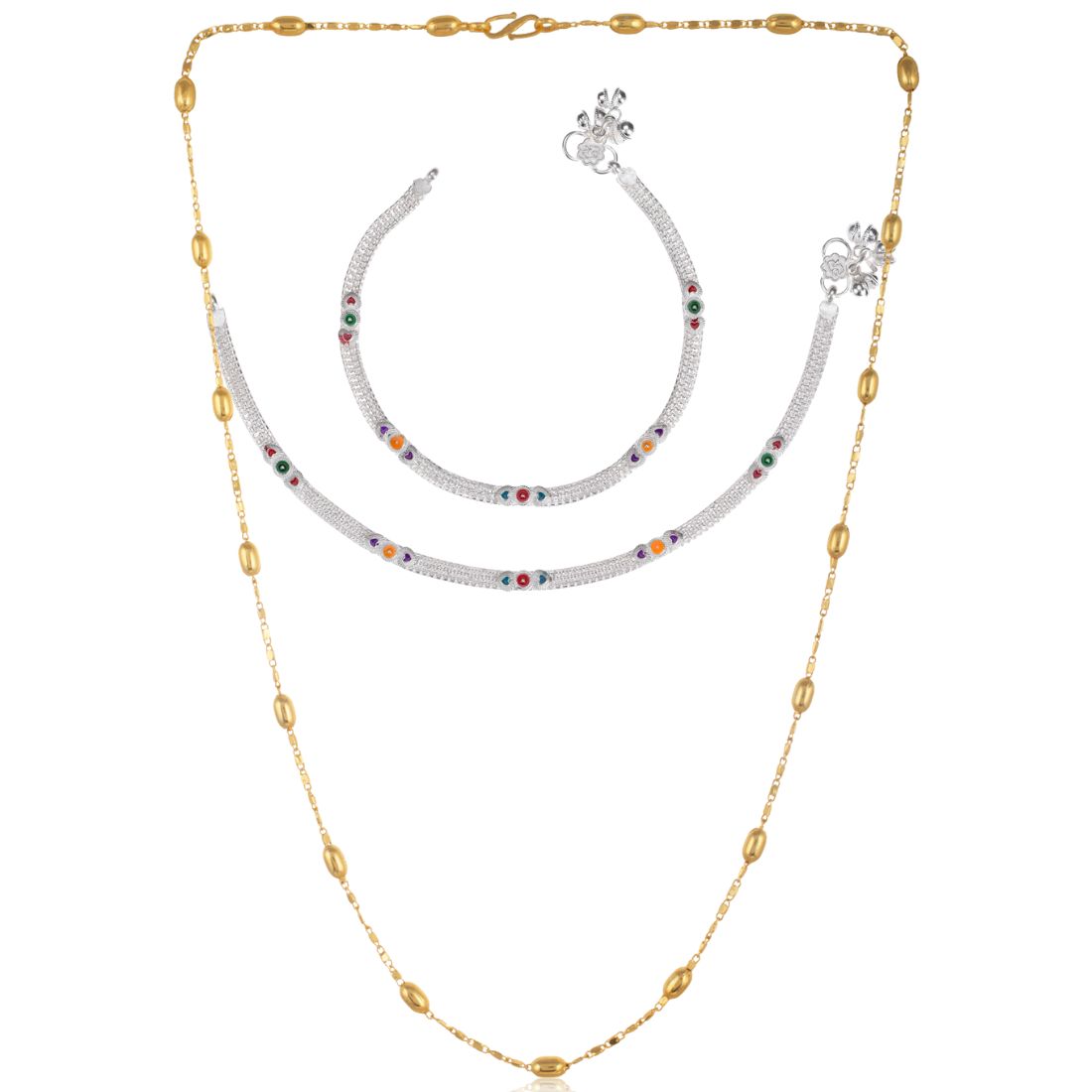 Silver Plated Anklets & 22 inch Gold Plated Chain