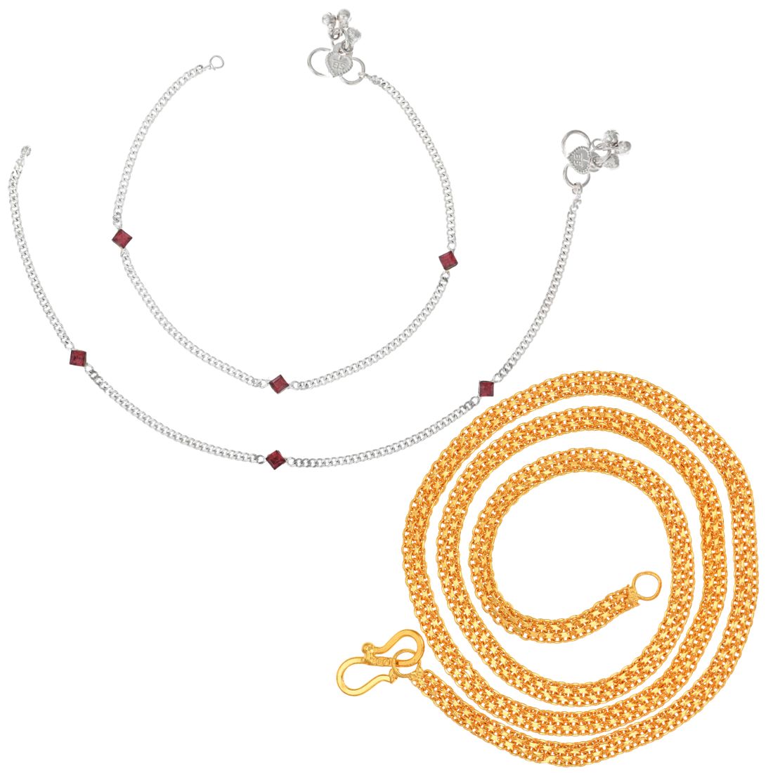 Silver Plated Anklets & 22 inch Gold Plated Chain