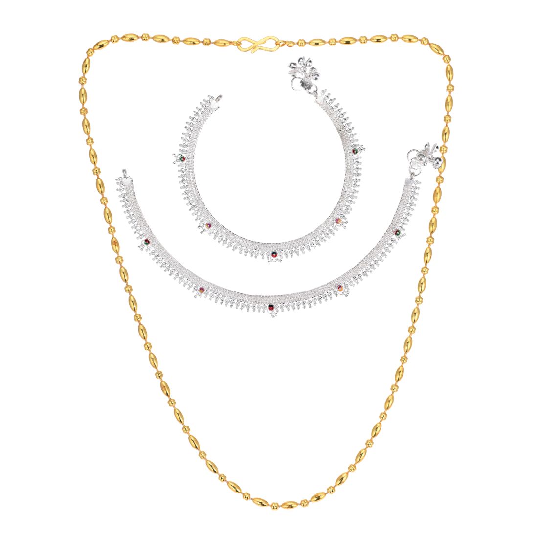 Silver Plated Anklets & 22 inch Gold Plated Chain