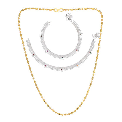 Silver Plated Anklets & 22 inch Gold Plated Chain
