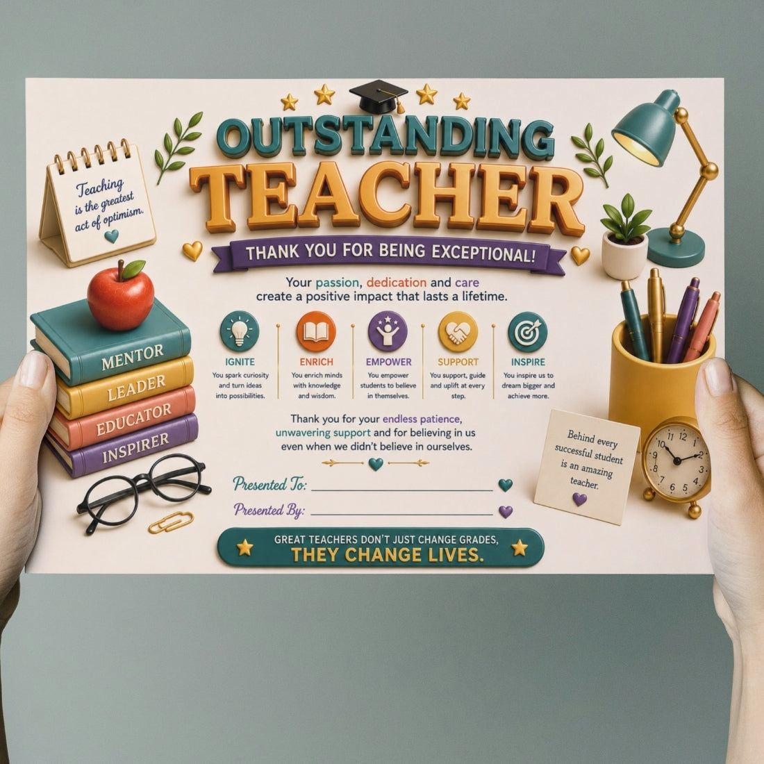 Best Teacher Certificate – A4 Teacher Appreciation Award Certificate for Teachers | Premium Printed Thank You Gift