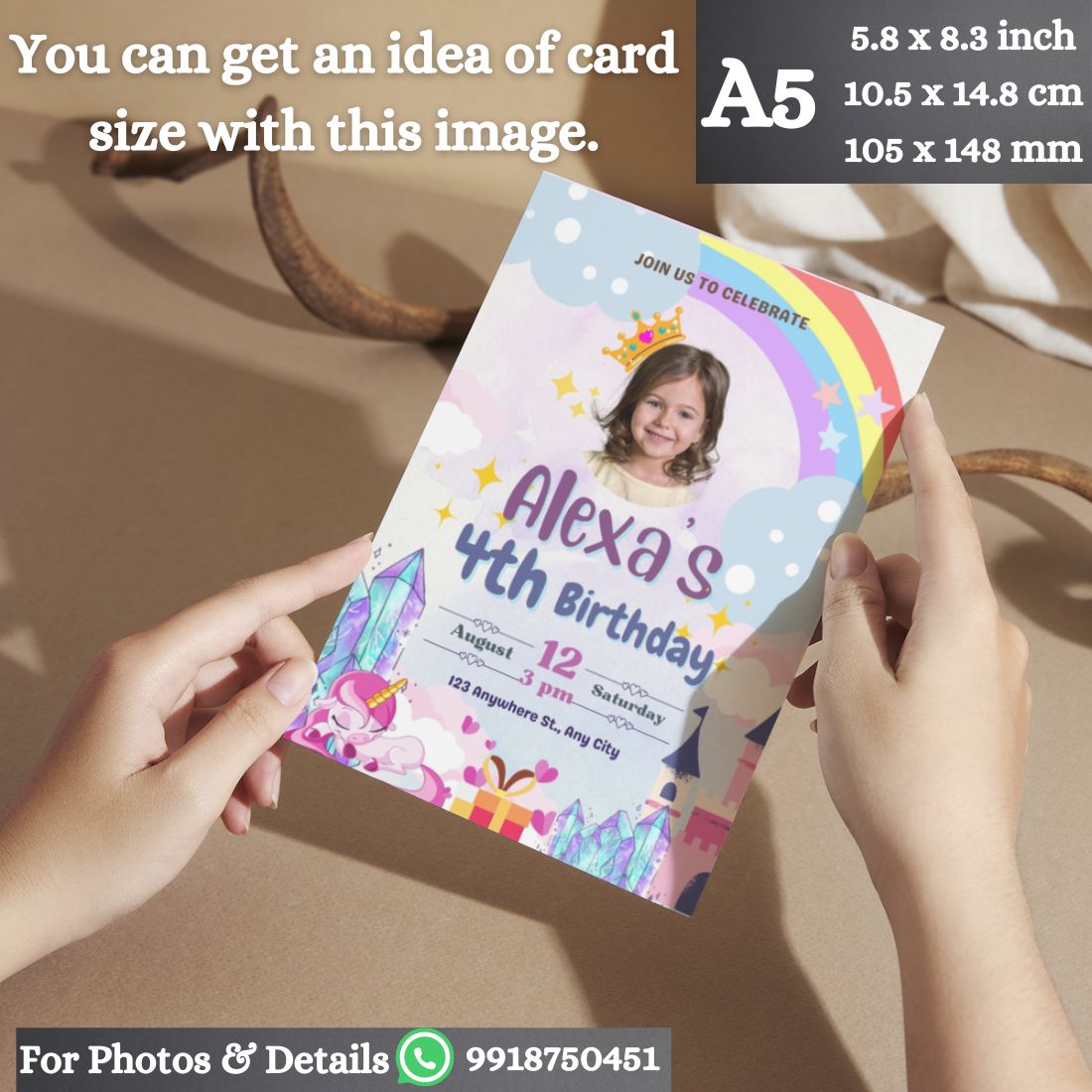 Custom Birthday Invitation Card for Kids with Envelopes | Pack of 12 | One side Printed