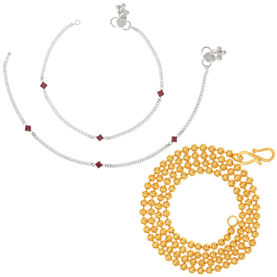 Silver Plated Anklets & 22 inch Gold Plated Chain
