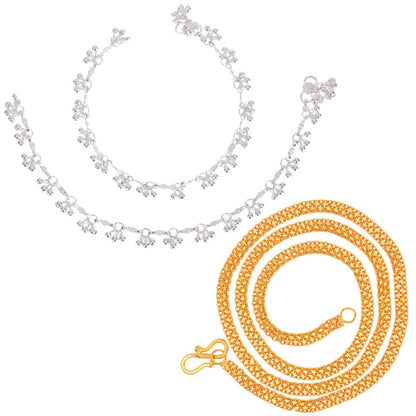 Silver Plated Anklets & 22 inch Gold Plated Chain
