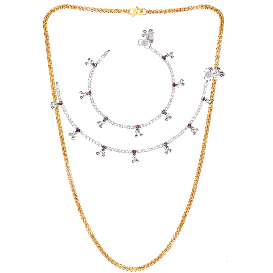 Silver Plated Anklets & 22 inch Gold Plated Chain