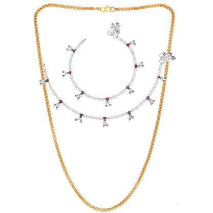 Silver Plated Anklets & 22 inch Gold Plated Chain