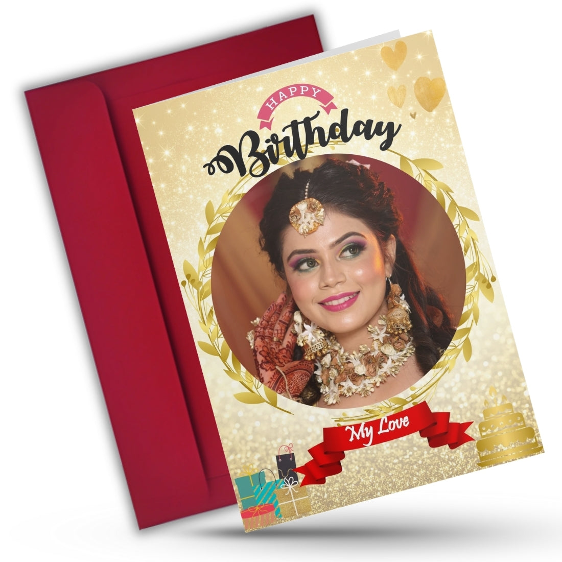 Birthday Greeting Card with Photo for Wife Girlfriend | Preprinted Inside Message