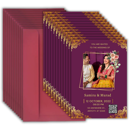 Custom Wedding Invitation Card with Couple Photo | Pack of 12 | One side Printed | Envelopes Included