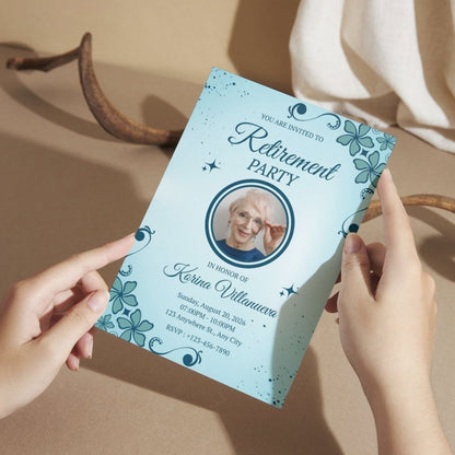Customised Retirement Farewell Party Invitation Cards with Photo Pack of 12 with Envelopes