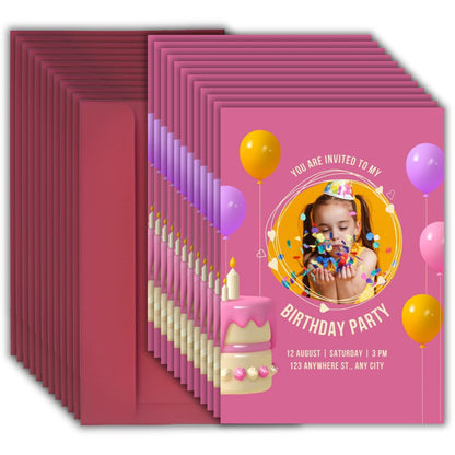 Custom Birthday Invitation Card for Kids with Envelopes | Pack of 12 | One side Printed