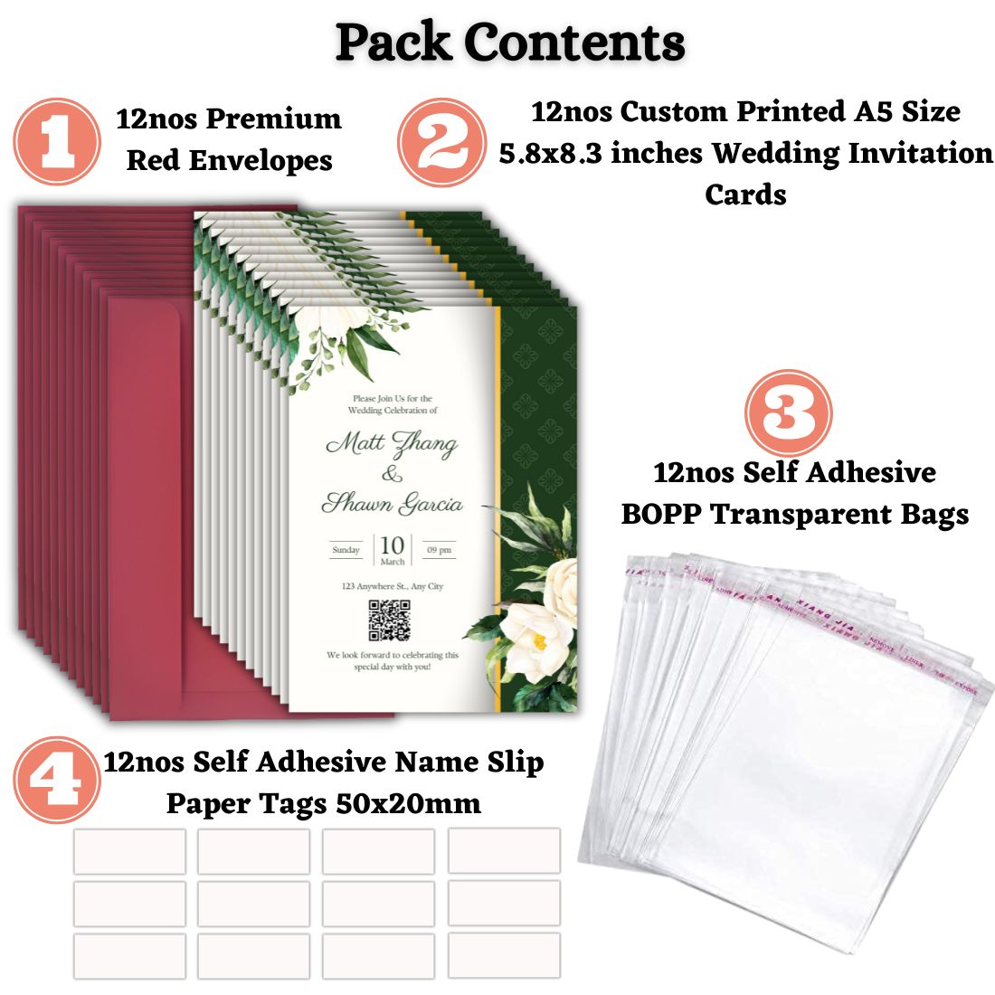 Custom Wedding Invitation Cards with Envelopes | Pack of 12 | One side Printed
