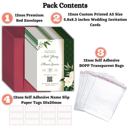 Custom Wedding Invitation Cards with Envelopes | Pack of 12 | One side Printed