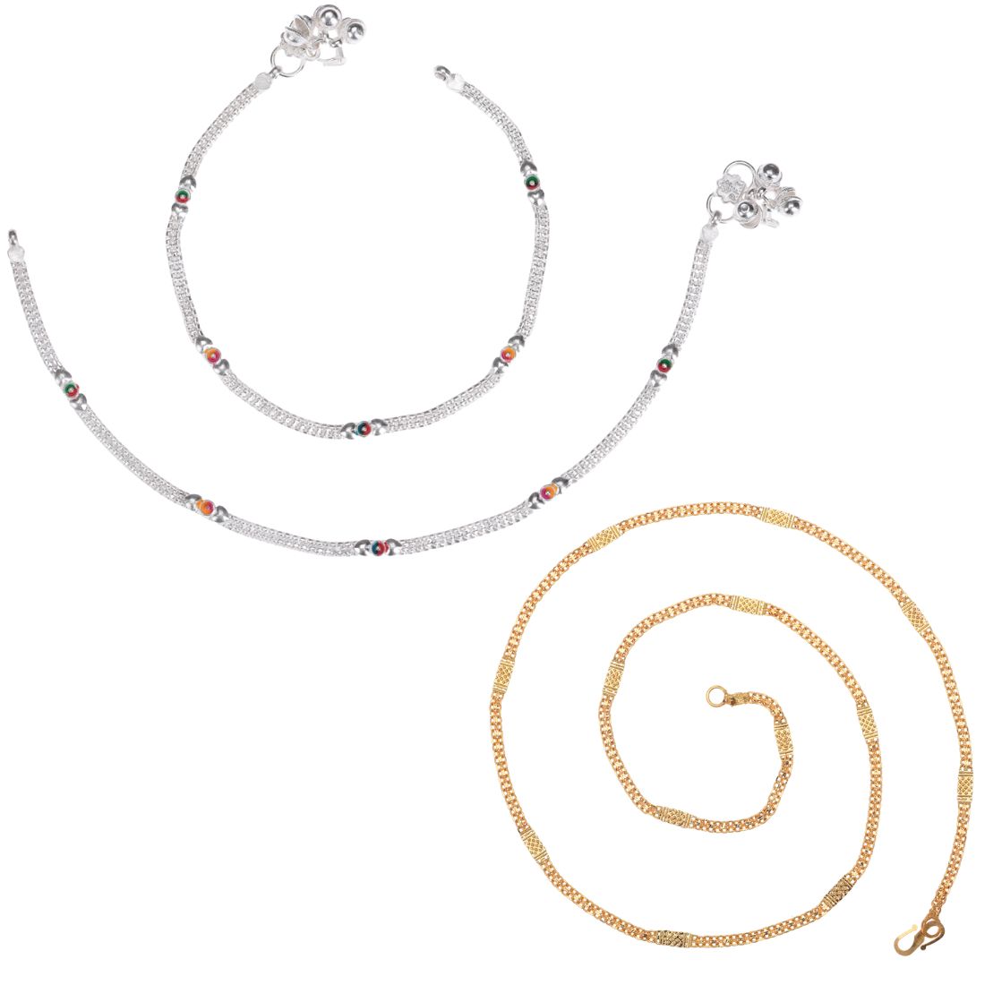 Silver Plated Anklets & 22 inch Gold Plated Chain