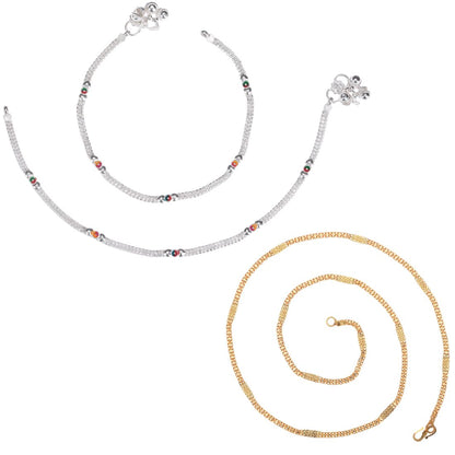 Silver Plated Anklets & 22 inch Gold Plated Chain