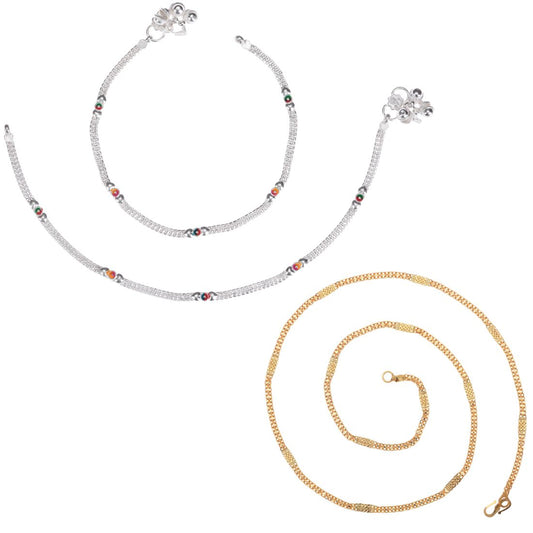 Silver Plated Anklets & 22 inch Gold Plated Chain