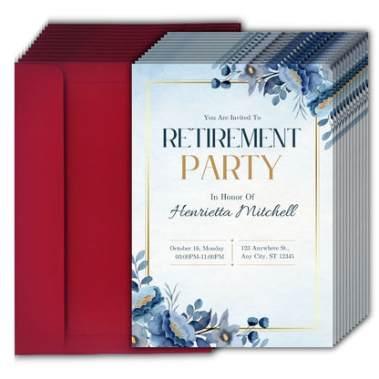 Customised Retirement Farewell Party Invitation Cards Pack of 12 with Envelopes