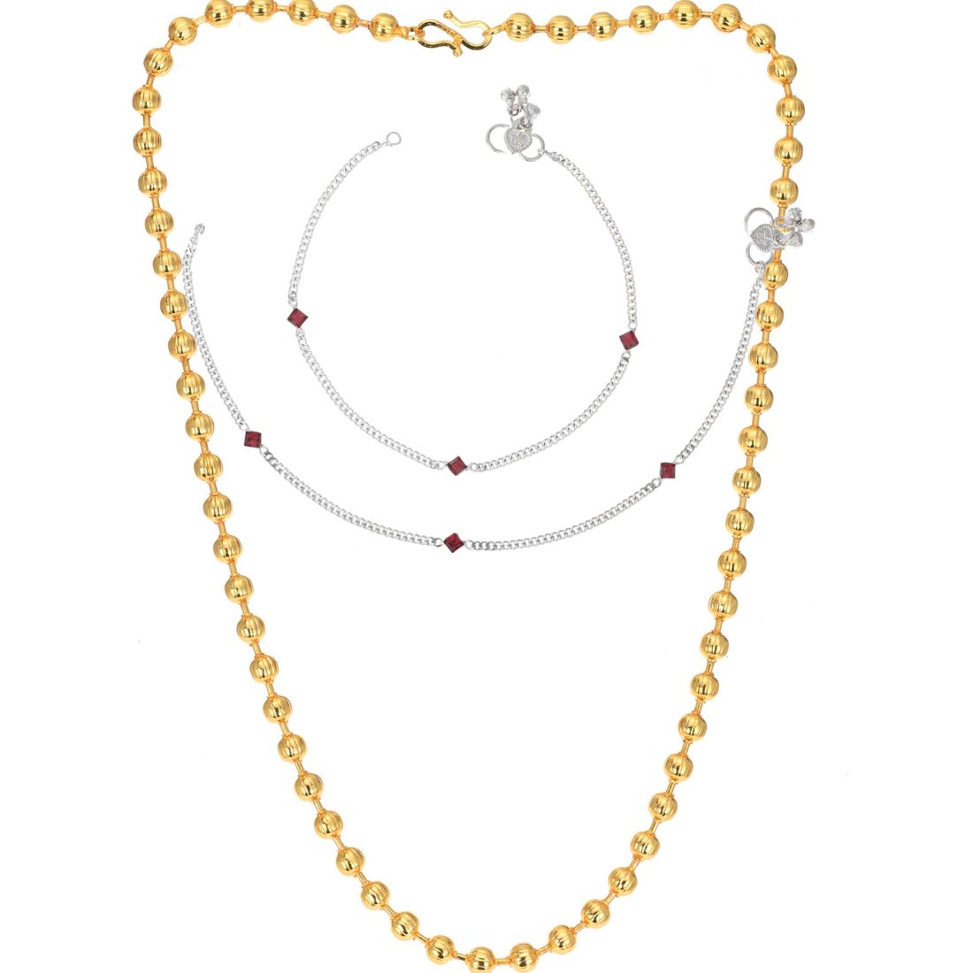 Silver Plated Anklets & 22 inch Gold Plated Chain