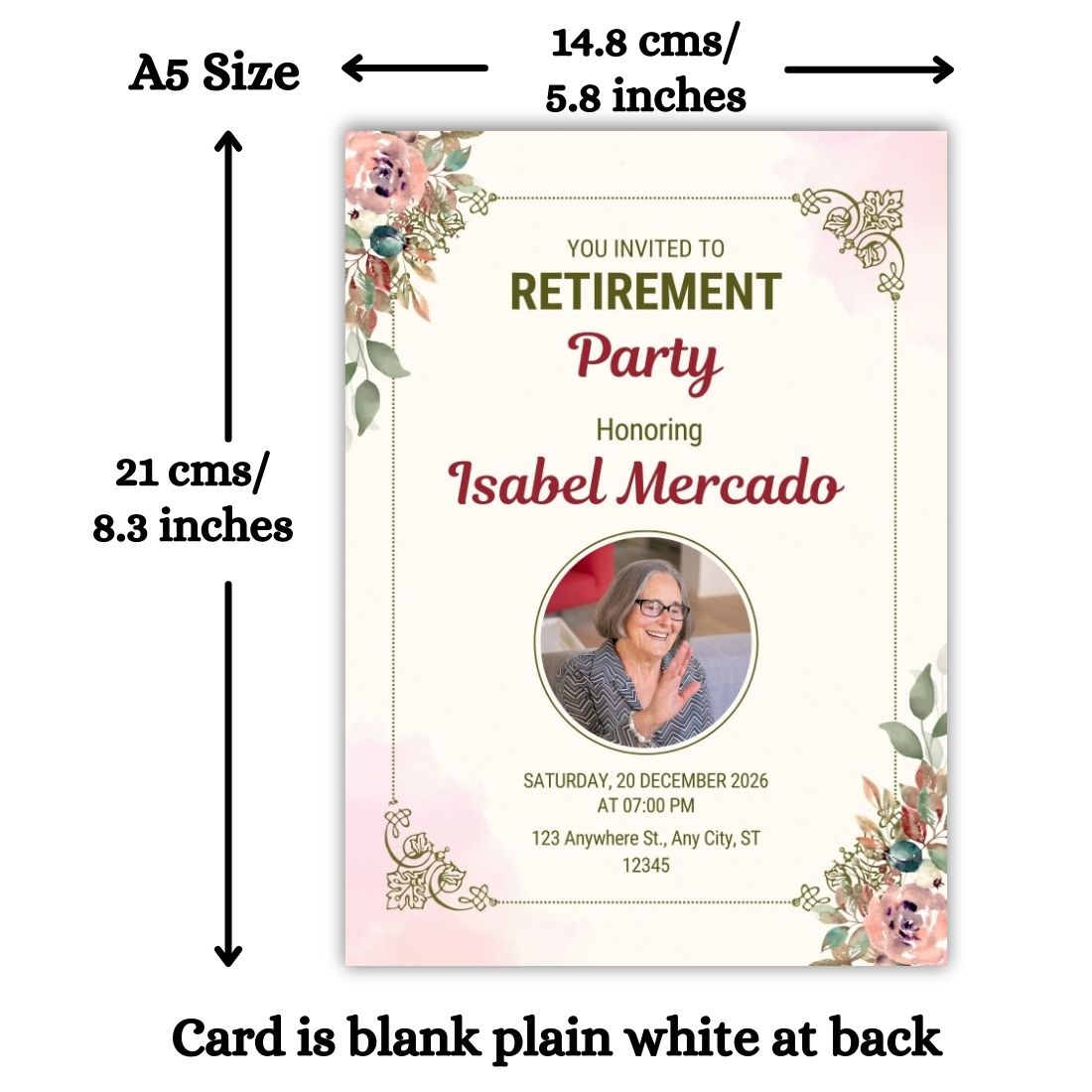 Customised Retirement Farewell Party Invitation Cards with Photo Pack of 12 with Envelopes