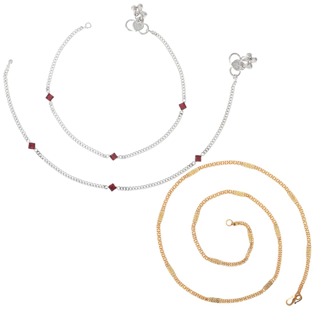 Silver Plated Anklets & 22 inch Gold Plated Chain