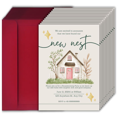 Customized Housewarming Invitation Cards, Pack of 12 Personalized 5.8x8.3 Inch with Premium Red Envelopes