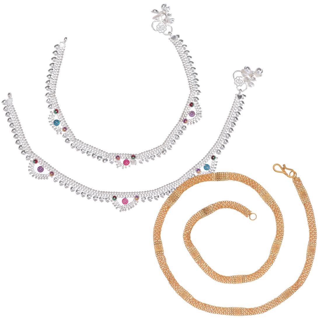 Silver Plated Anklets & 22 inch Gold Plated Chain