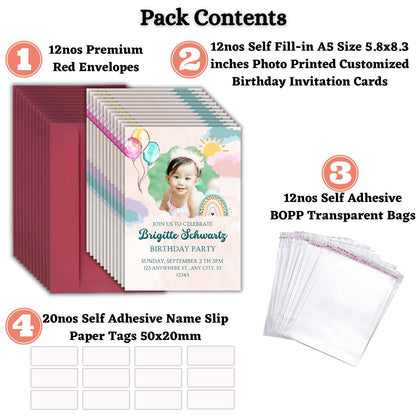 Custom Birthday Invitation Card for Kids with Envelopes | Pack of 12 | One side Printed